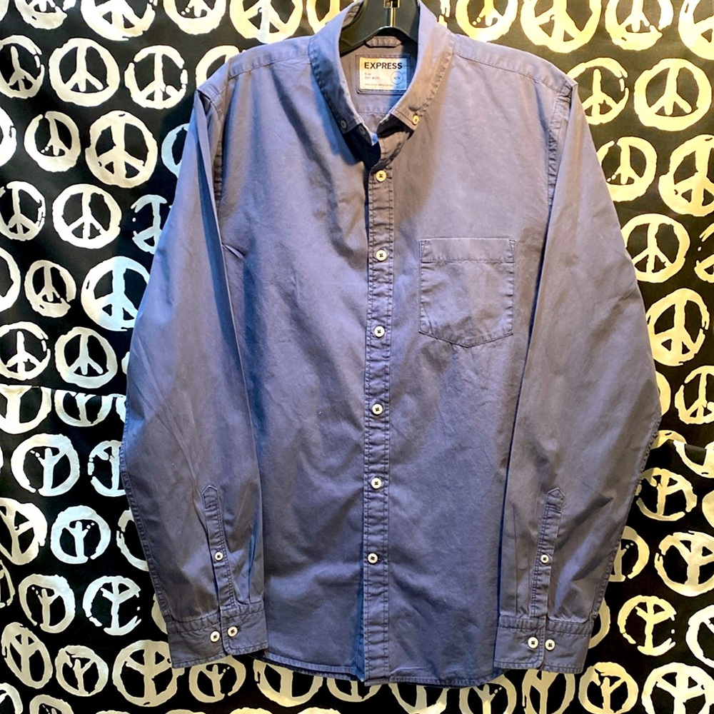 MEN EXPRESS SLIM SOFT WASH BLUE BUTTON DOWN SHIRT SZ M